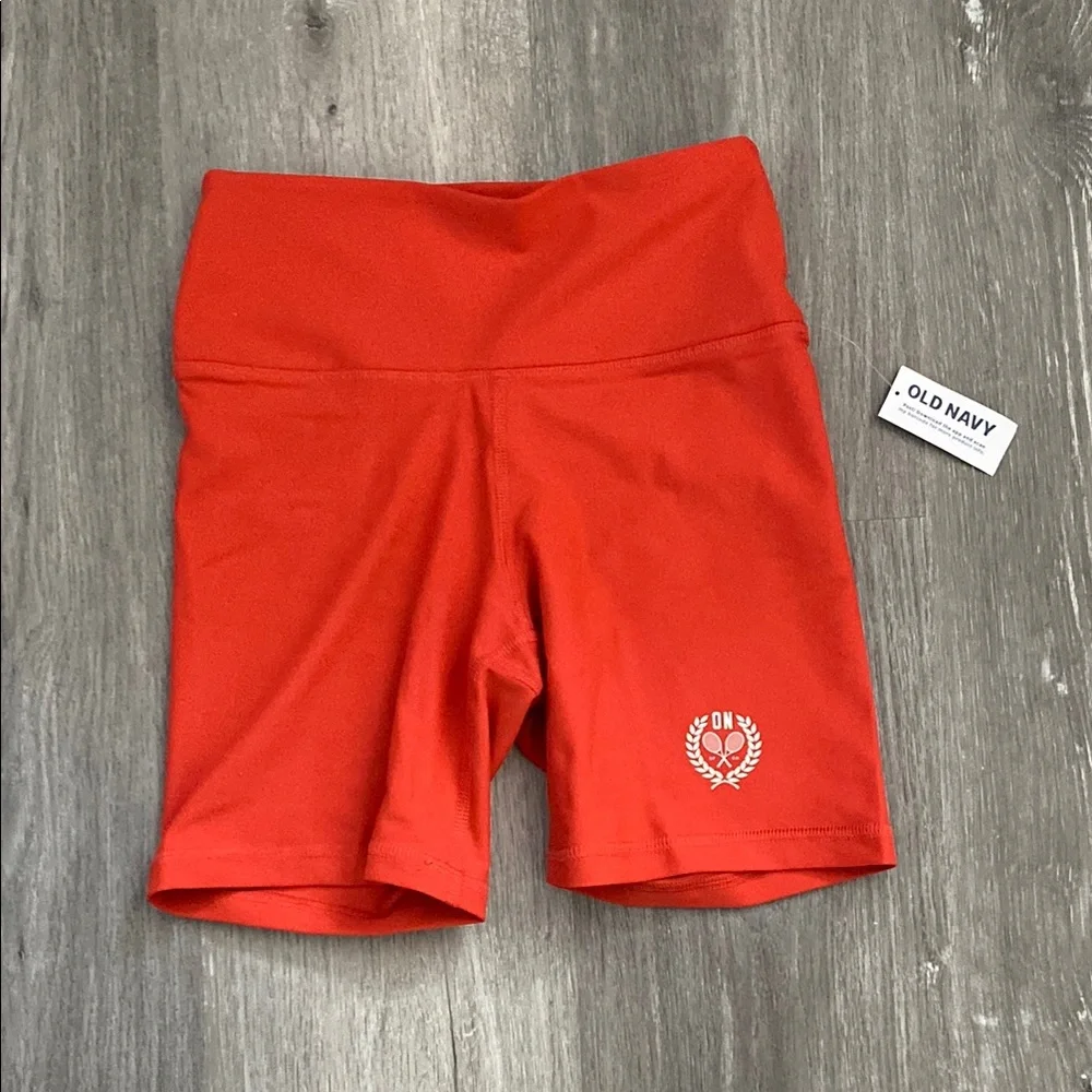 Old Navy Red-Orange Bike Shorts with Logo, 6-Inch Inseam, New with Tags